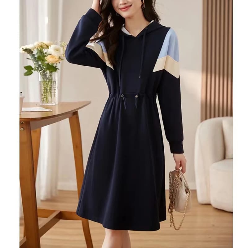 カラーブロックフーディーワンピース|デート服