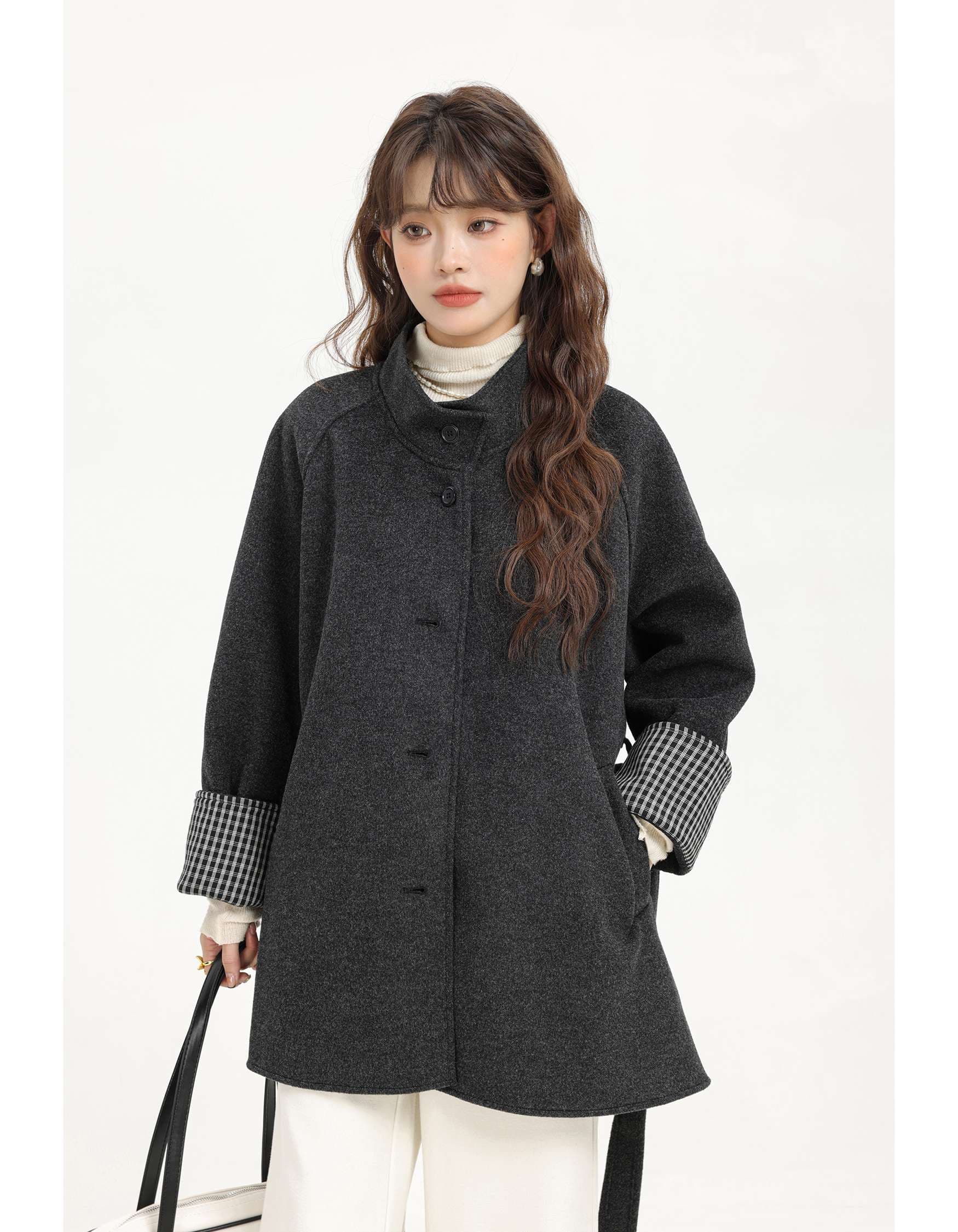 スタンドカラーベルト付きショートコート|デート服