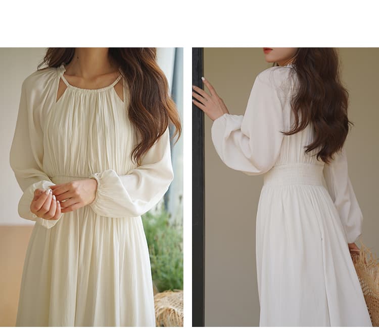 カットアウトスリーブギャザーワンピース|デート服