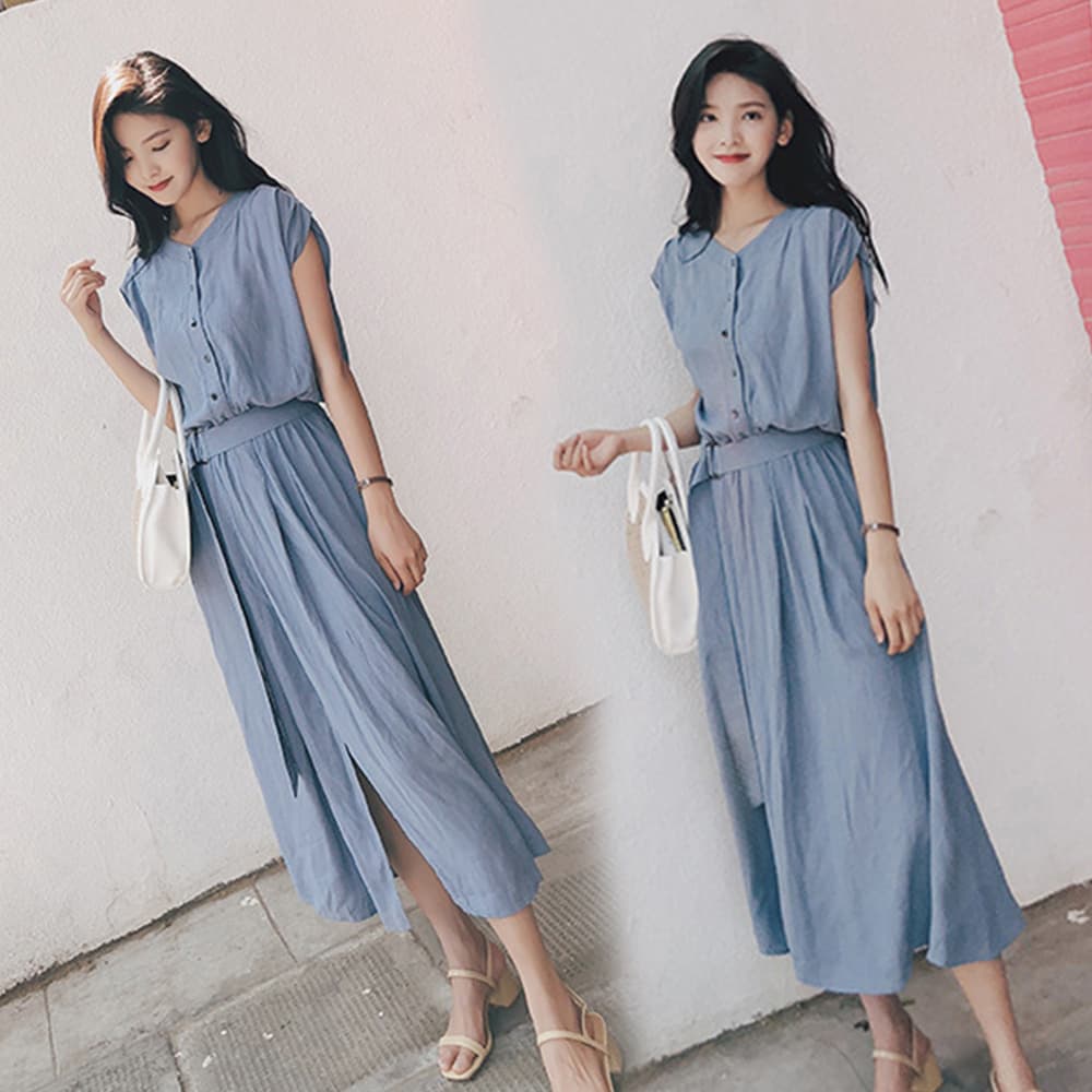 デート服 上品シルエット ベルト付きシャツワンピース