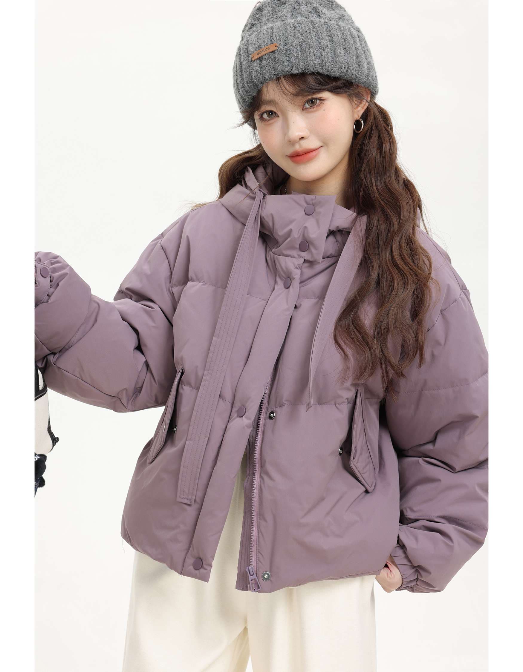 リボン付きショートダウンジャケット|デート服