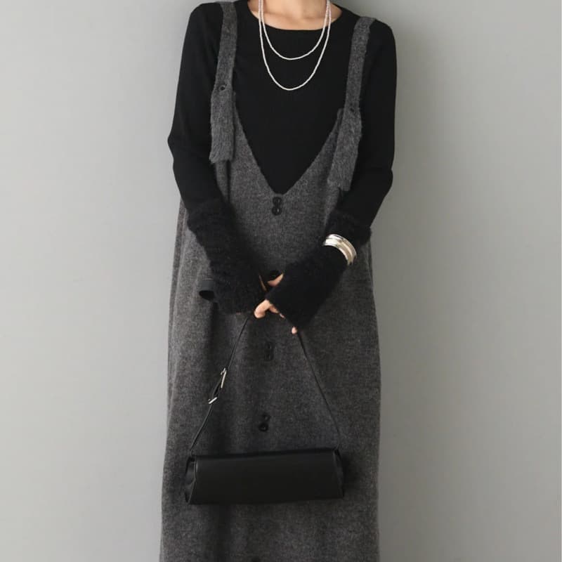 デート服ワンピース 韓国風ニットジャンパースカート
