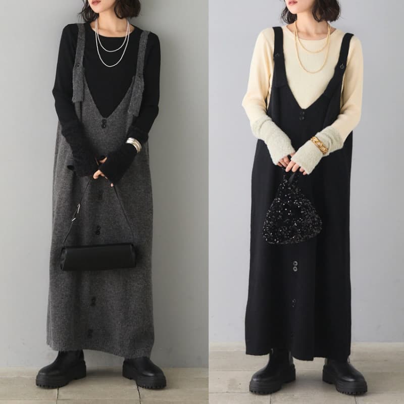 デート服ワンピース 韓国風ニットジャンパースカート