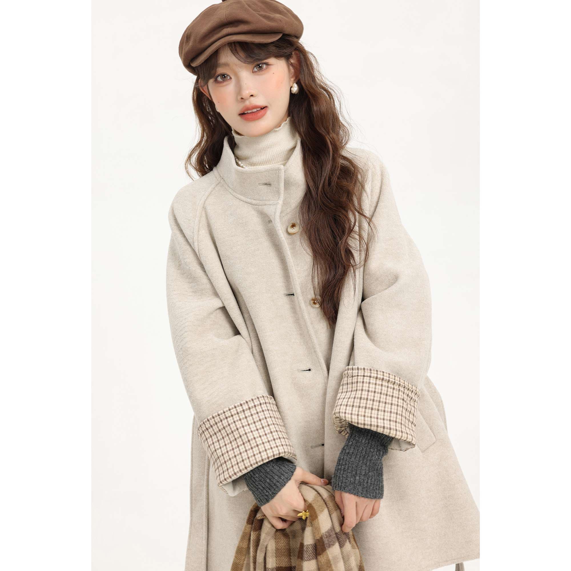 スタンドカラーベルト付きショートコート|デート服
