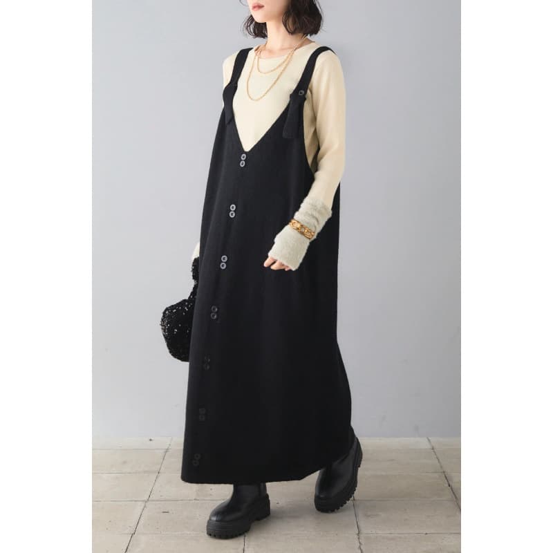 デート服ワンピース 韓国風ニットジャンパースカート