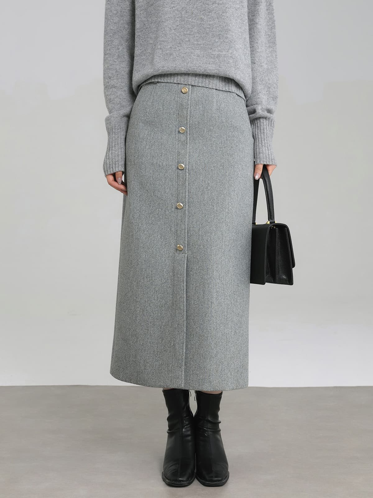 フロントボタンIラインミディスカート|デート服