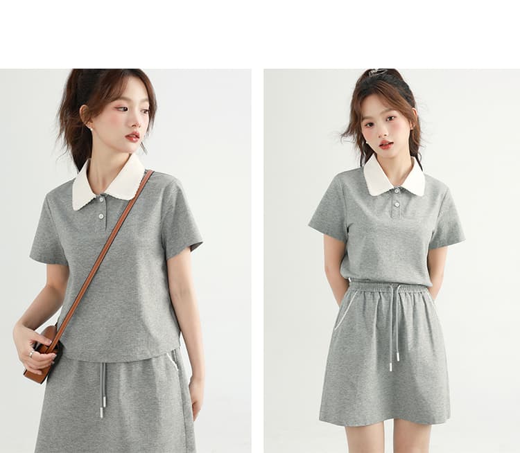 配色襟付きポロセットアップ|デート服
