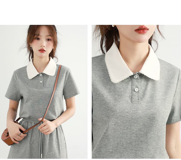 配色襟付きポロセットアップ|デート服