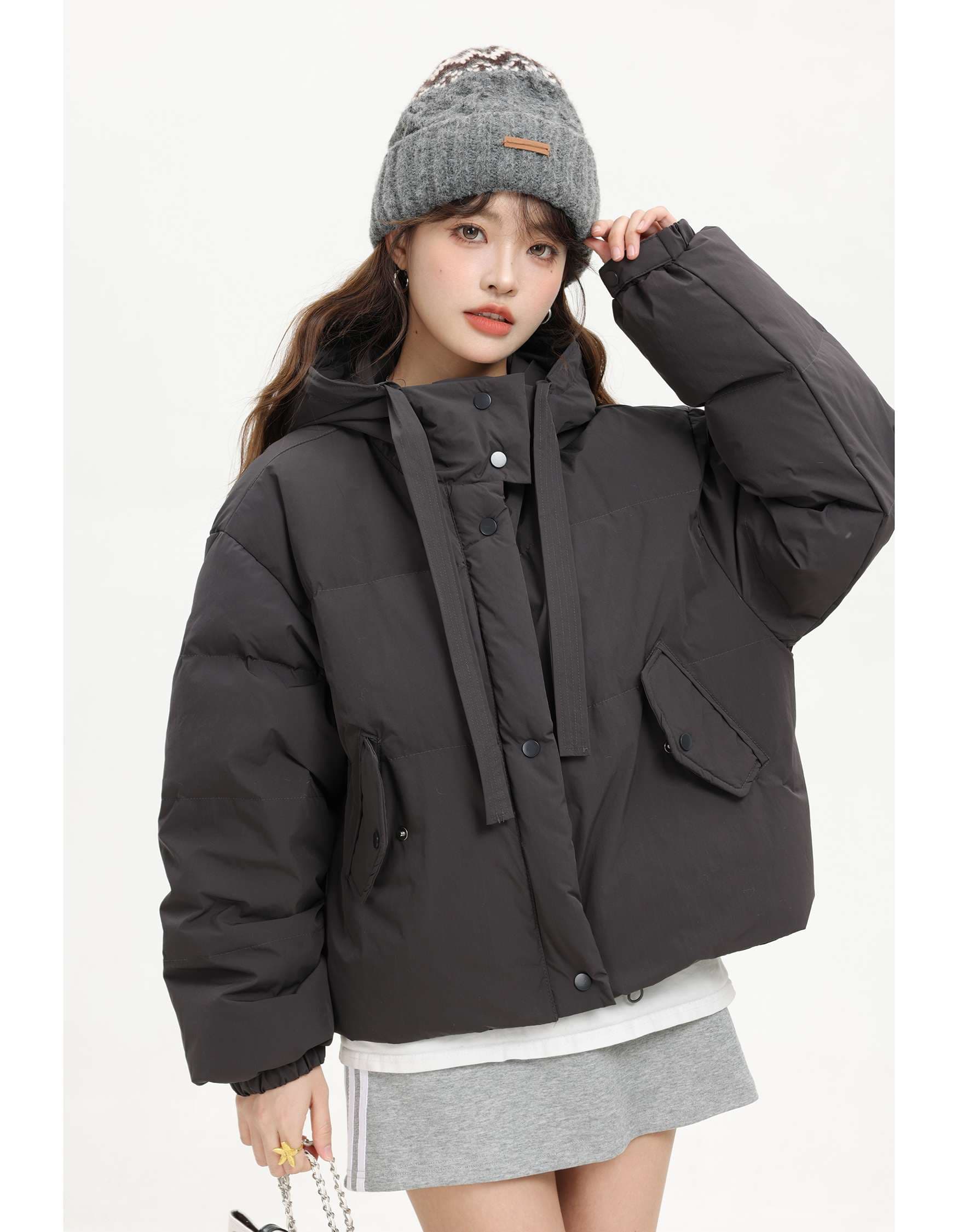 リボン付きショートダウンジャケット|デート服
