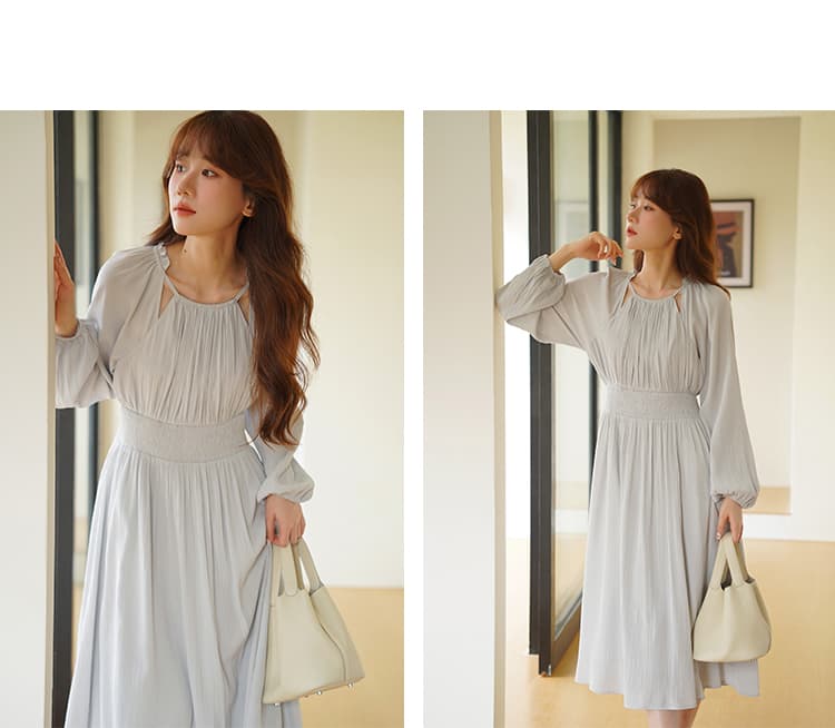 カットアウトスリーブギャザーワンピース|デート服
